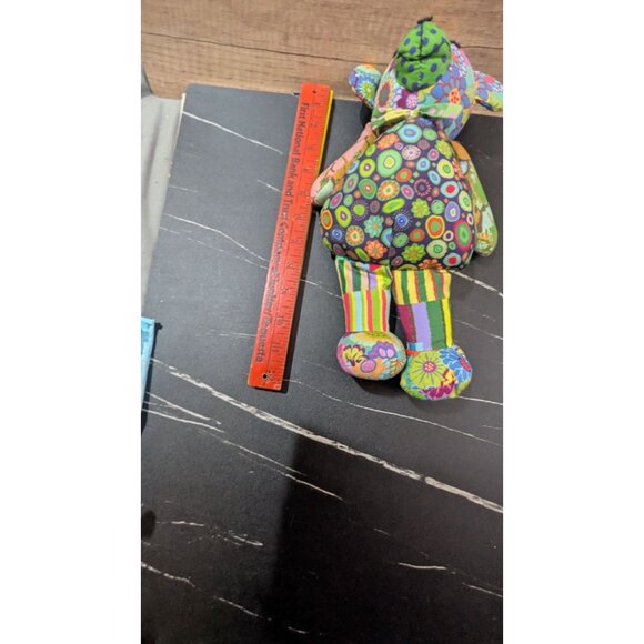 Teddy Bear plush Patchwork Colorful Fabric  Handmade Stuffed Toy 12" groovy - Picture 7 of 7